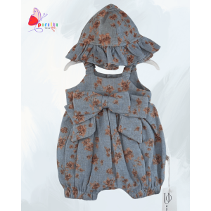 Şapkalı Bebek Kız Tulum | Çiçek Baskılı ve Fiyonklu Yazlık Takım