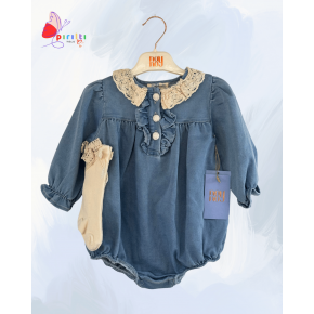 Dantelli Yaka Kız Bebek Kot Tulum – Şık ve Rahat Denim Model
