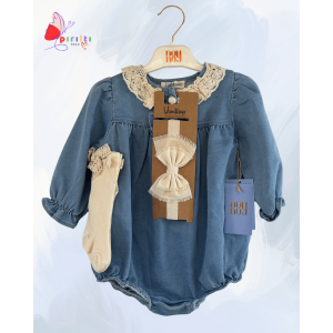 Dantelli Yaka Kız Bebek Kot Tulum – Şık ve Rahat Denim Model