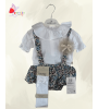 Şık ve Rahat Kız Bebek Takımı | Çiçek Desenli Askılı Alt & Beyaz Bluz