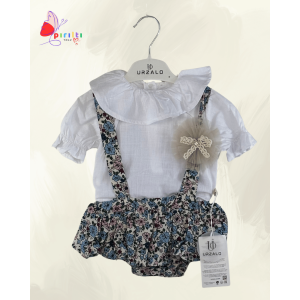 Şık ve Rahat Kız Bebek Takımı | Çiçek Desenli Askılı Alt & Beyaz Bluz 