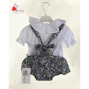 Şık ve Rahat Kız Bebek Takımı | Çiçek Desenli Askılı Alt & Beyaz Bluz 